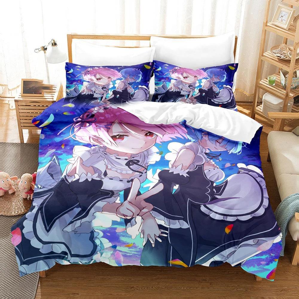 3D Printed Anime  Re Zero Rem Ram Emilia Bedding Set Boys Girls Twin Queen Size Duvet Cover Pillowcase Bed Kids Adult