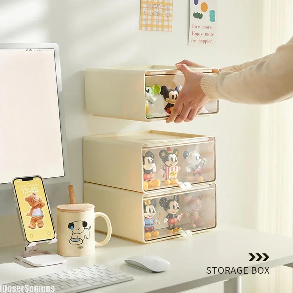 Caixa de armazenamento transparente estilo japonês, gaveta, durável, bonita, à prova de poeira, economiza espaço, grande capacidade, expositor de bonecas extraível