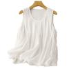 White cotton and linen vest shirt women's 2025 summer new pleated design round neck sleeveless vest pullover