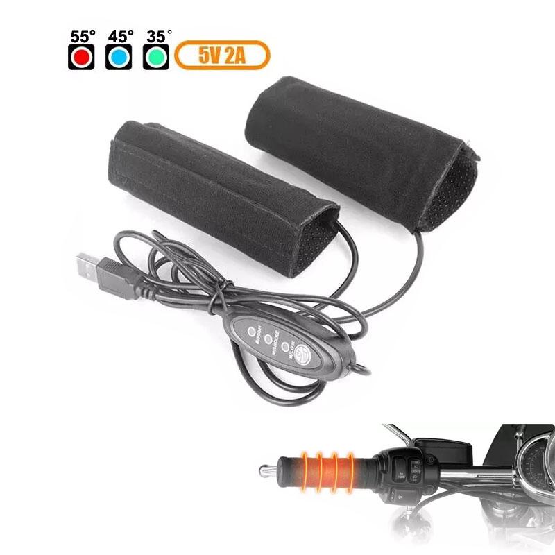 2pcs USB Warmer Electric Heated Motorcycle Handgrips 3 Gear 5V 2A Grip Cover Anti Vibration Anti Slip Fast Heating Kits