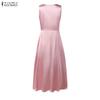 ZANZEA Women Casual U-Neck Sleeveless Elegant A-Line Dress