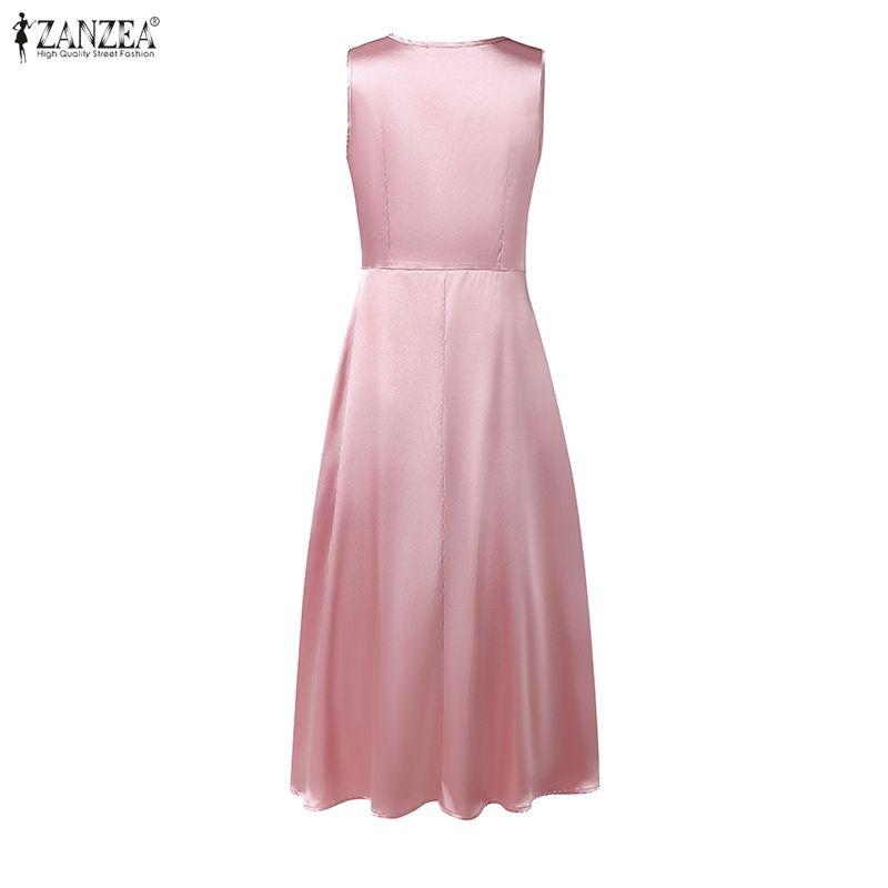 ZANZEA Women Casual U-Neck Sleeveless Elegant A-Line Dress