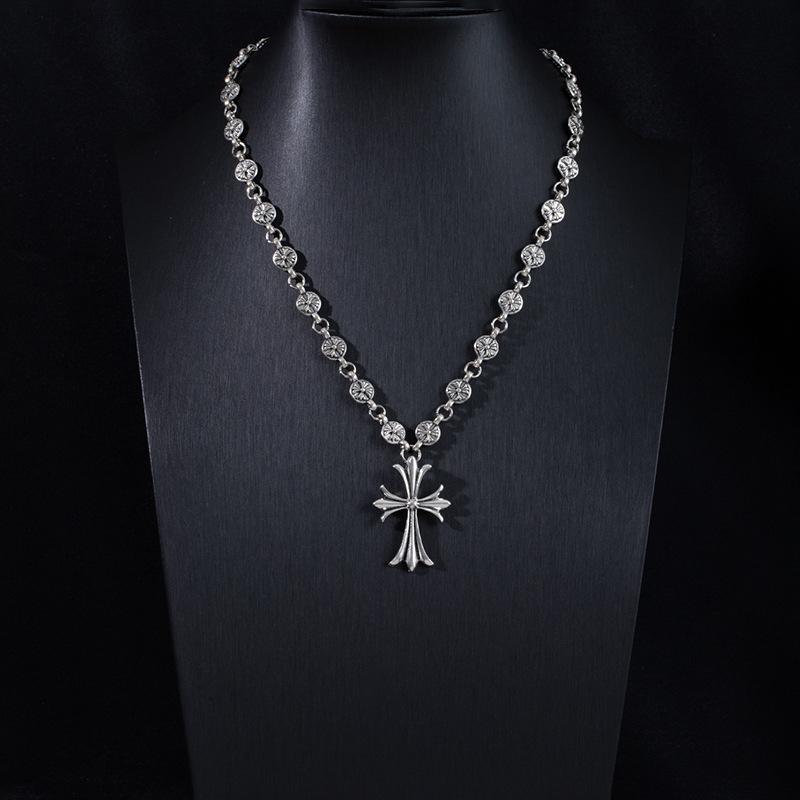 Street Hip Hop Nightclub Trendy Brand Cross Necklace Handmade Chain Retro Hanging Chain Sweater Chain Exquisite Personality High Sense