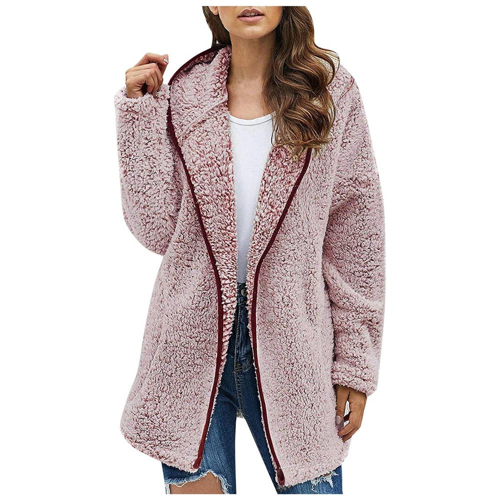 Women's Solid-Color Casual Collared Hooded Long-Sleeve Fleece Sweatshirt for Fall