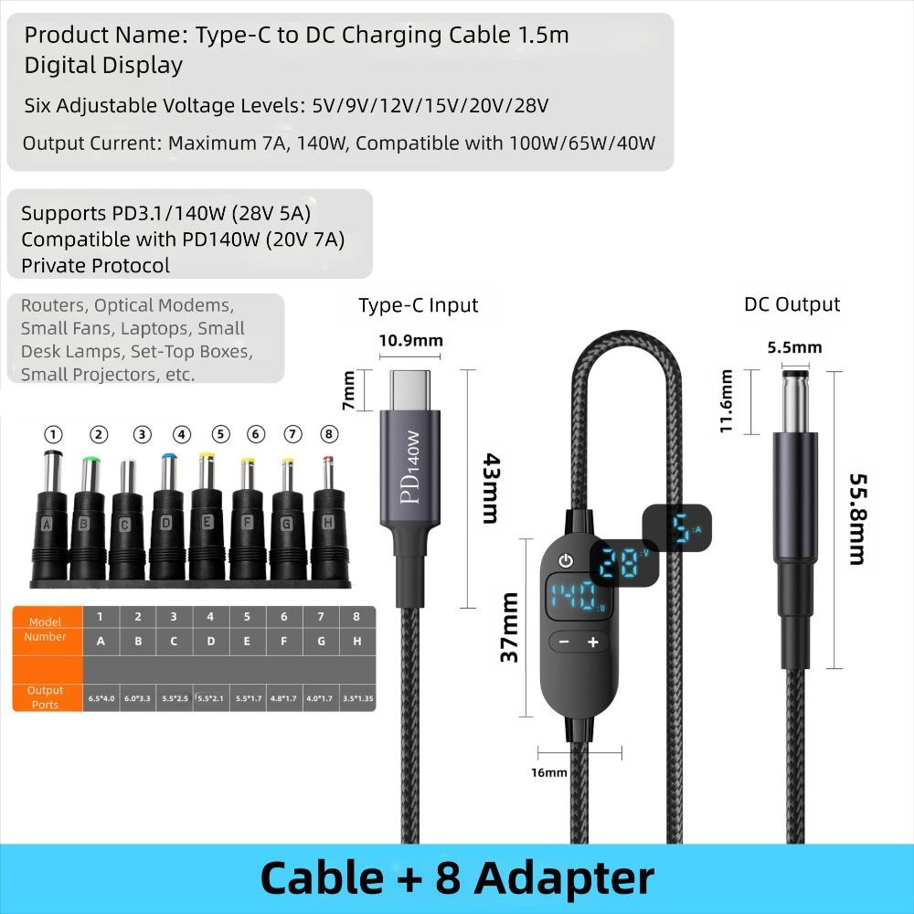 5V/9V/12V/15V/20V USB C To DC PD Adapter Cable Digital Display Boost Cable  Laptop Camera