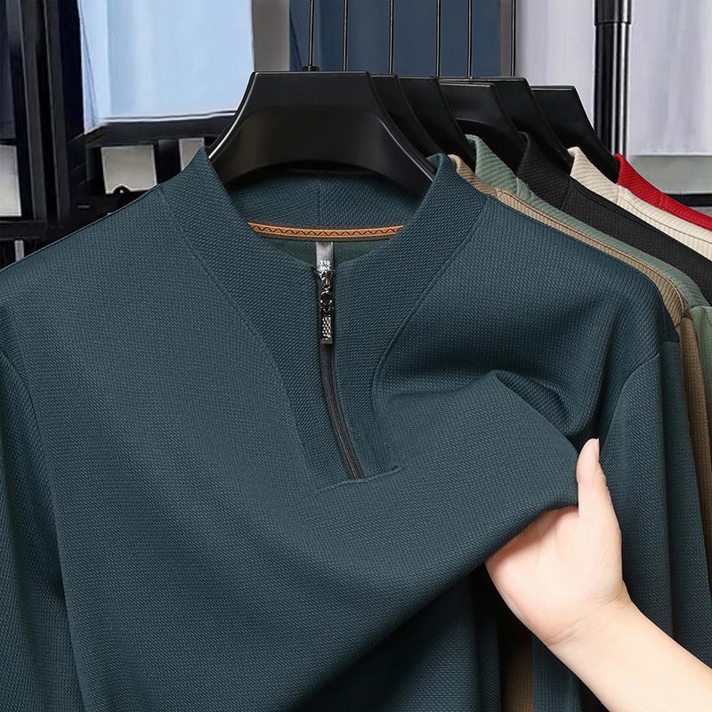 Casual T Shirts Mens Autumn Winter Elastic Half Zipper Long Sleeve Tops Men Solid Color Korean Business Base Shirt T-Shirt