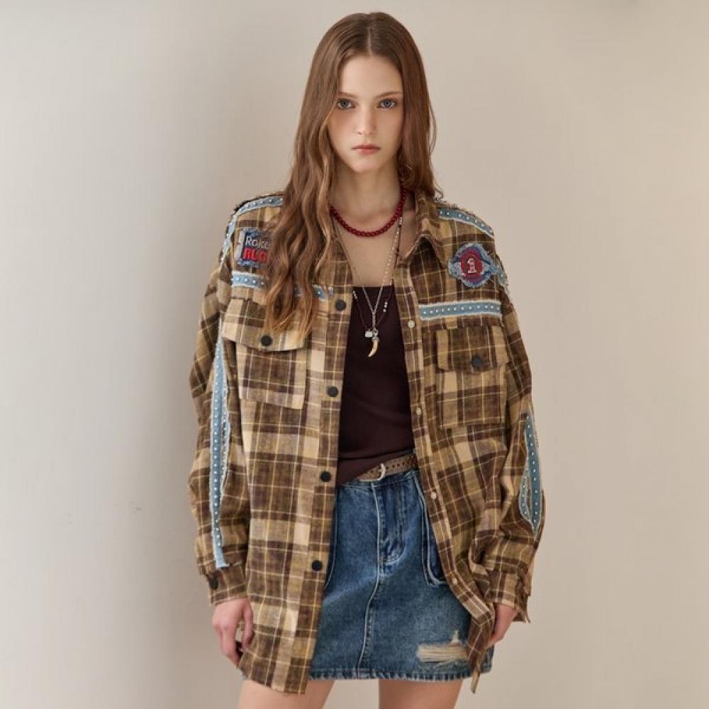 Maxza Джинсовая клетчатая рубашка с заклепками Ze10qb002nh Braun/FREE