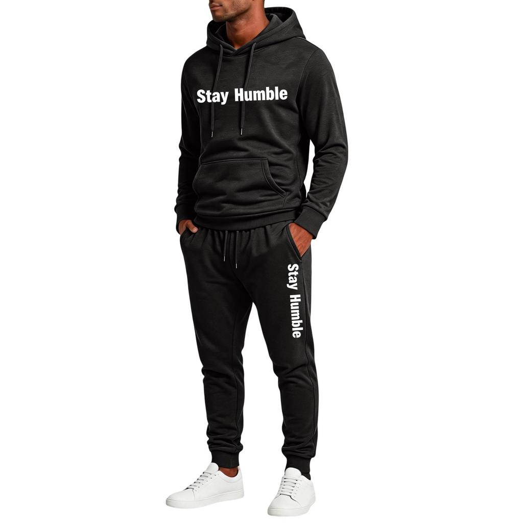 Men's Casual Graphic Print Hoodie and Sweatpants 2 Piece Set with Elastic Waist Straight Leg Pants