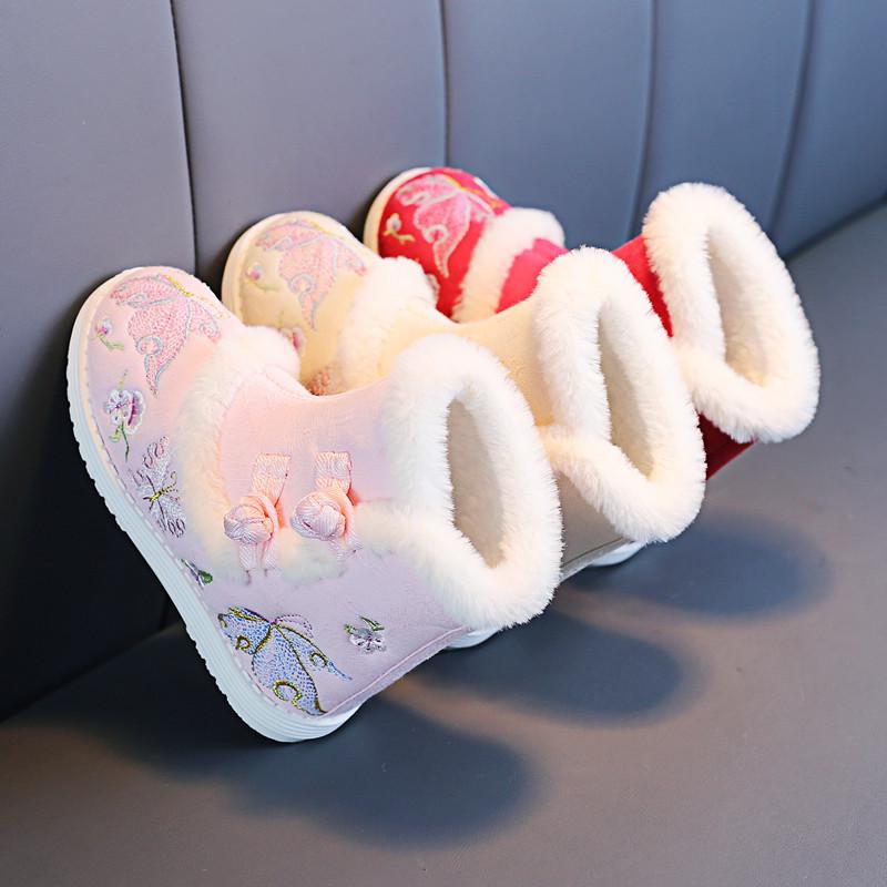 Mode Retro Mädchen Herbst und Winter Kinder Bestickte Stiefel