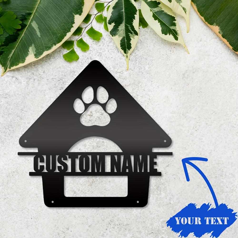 Customizable Black Metal Dog House Sign Personalized Pet Name Plaque Paw Cutout Wall Art Home Housewarming Gift