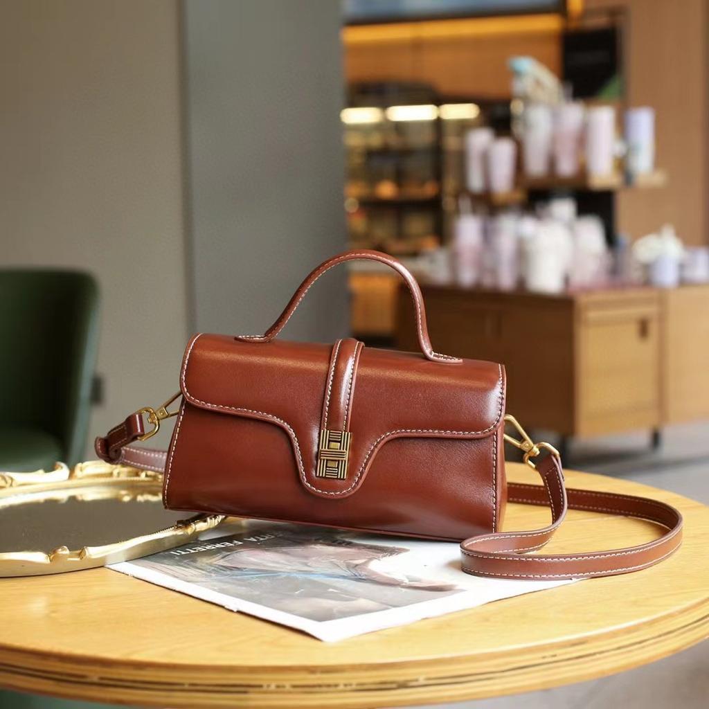 Genuine Leather Bag for Women, New Niche Original High-end Women's Bag, Light Luxury Retro Cambridge Handbag, Crossbody Small Bag