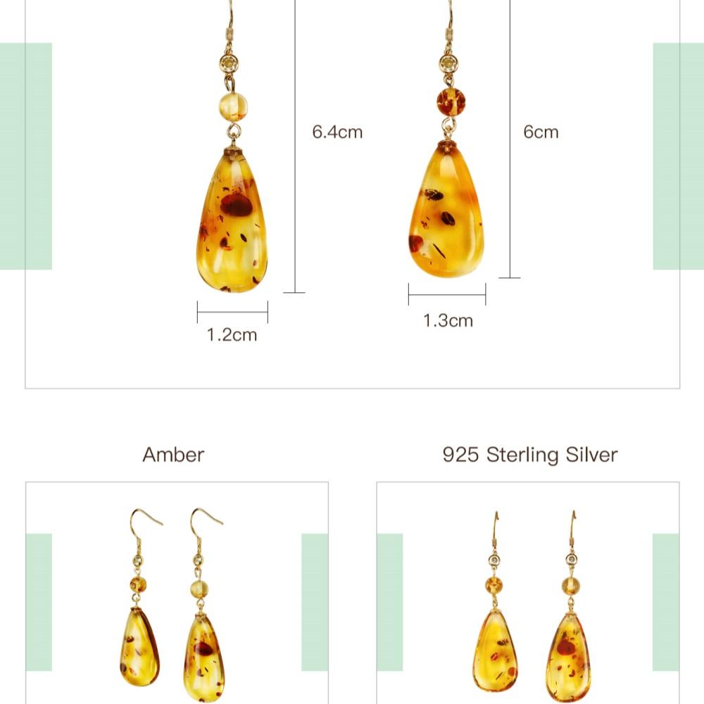 Amber Drop Earring 925 Sterling Silver Gold Plated Custom Fashion Jewelry Women Earrings