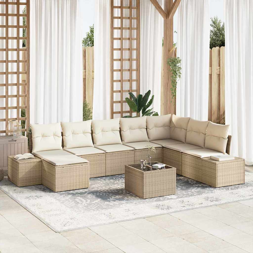 Garden Sofa Set with Cushions 9 Pcs Beige Poly Rattan