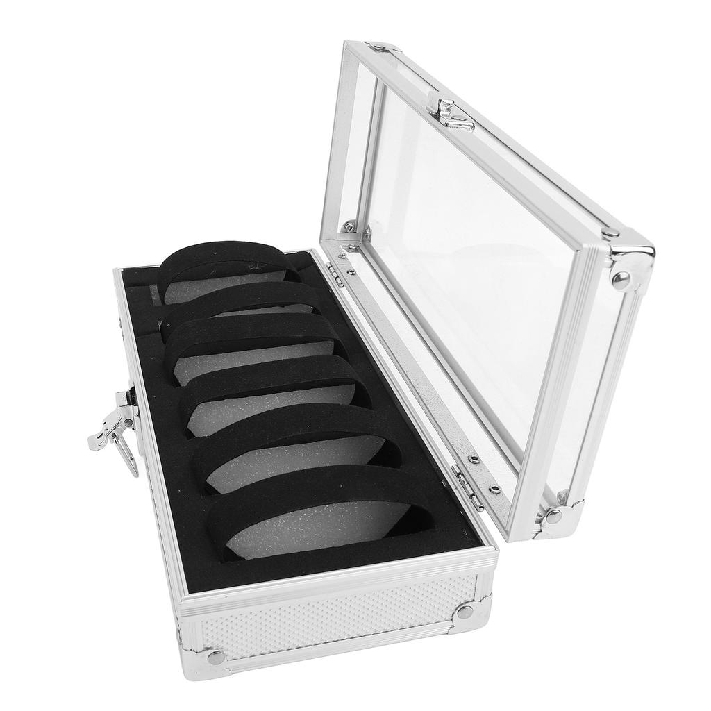 Cutie de Afișare Ceasuri cu 6 Compartimente Interior din Flanelă Carcasă din Aluminiu pentru Depozitare Ceasuri cu Capac Transparent pentru