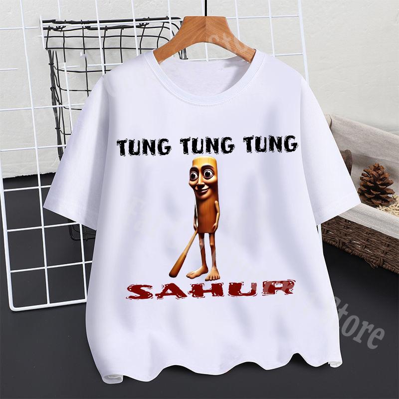 2025 Tralalero Tralala T-shirt Boys Summer Tungtung Sahur Brainrot Short Sleeve Children Anime Figures Tees Tops Kids Clothes Gift
