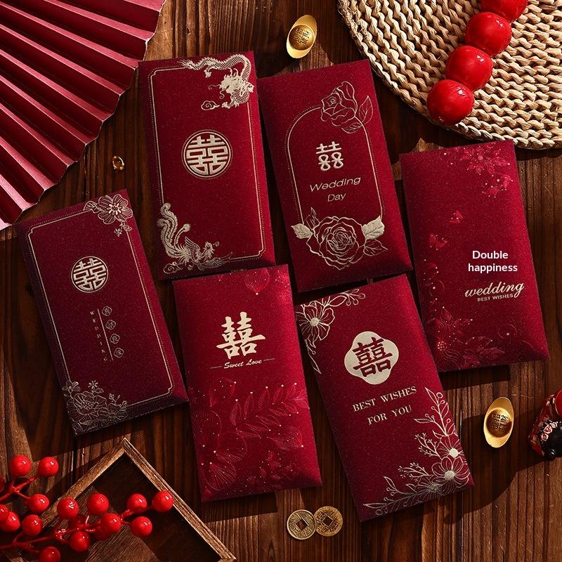 6pcs Wedding Kawaii Red Envelopes with Adorable Design for Marriage Gifts