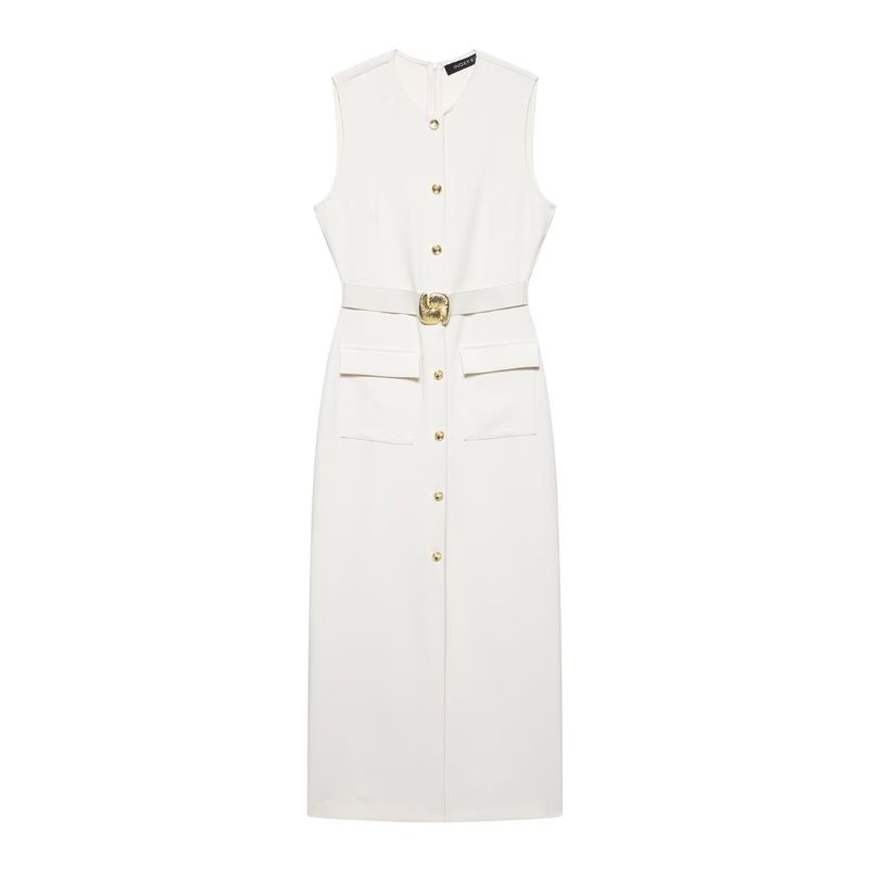 Za Export New Arrival Women's Clothing ZR Fashion Style with Belt Crepe Sleeveless round Neck Midi Skirt Dress 3897054