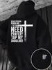 Men's Long-sleeved Shirt with Religious Crossthemedfunnyslogan Print Men'shoodedsweatshirtsuitablefordailyandfaiththemed Outfits