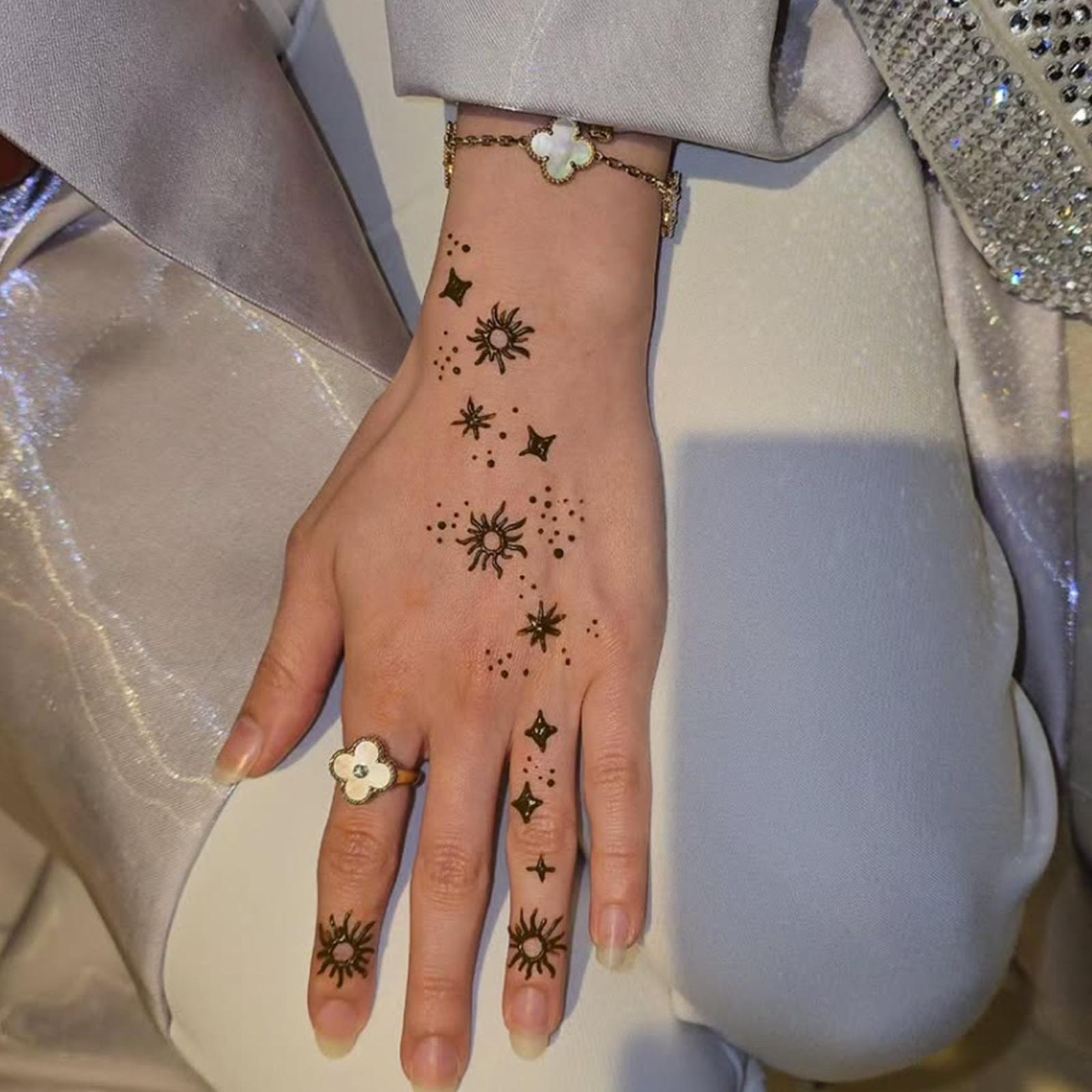 Glow Makeup Unisex Black Hand Painted Stars Sun Totem Back Of Hand Tattoo Sticker Tattoo