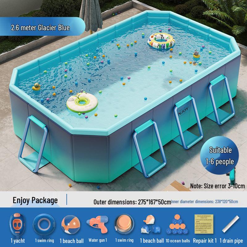 Inflatable Children's Swimming Pool with Slide - No Inflation Needed, Thickened Foldable Design for Home and Outdoor Use