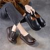 Mocassins de Couro Genuíno com Sola Grossa Retrô Bico Redondo Feminino Slip-on Plataforma Baixa
