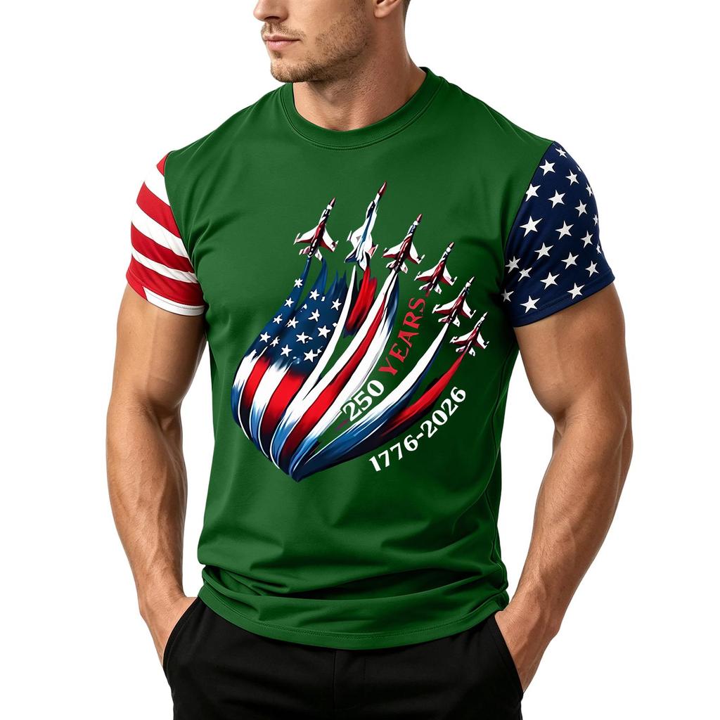 Men's Independence Day Flag Print Short Sleeve T-Shirt, Loose Casual Daily Summer Tops