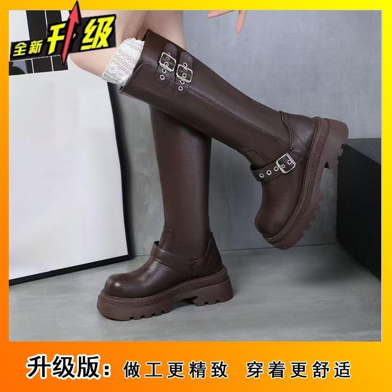 Internet Celebrity Explosion Belt Buckle High Boots Season Retro Style Comfortable Martin Boots Women