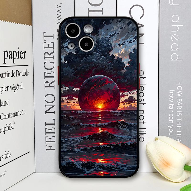 Creative Sunset Beach Wave Coconut Palm Landscape Phone Case for iPhone 17 16 Pro Max 15 14 13 12 11 Mini X 7 8 Plus Hard Cover
