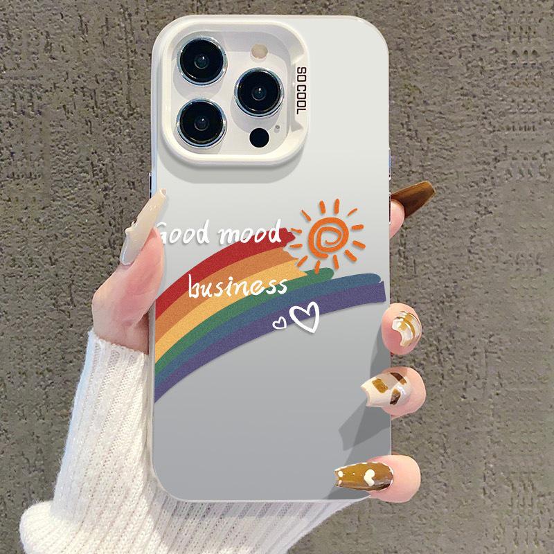 iPhone Case Rainbow Ins-Style for iPhone 13/14/15/16/17 Pro/Promax - Silver