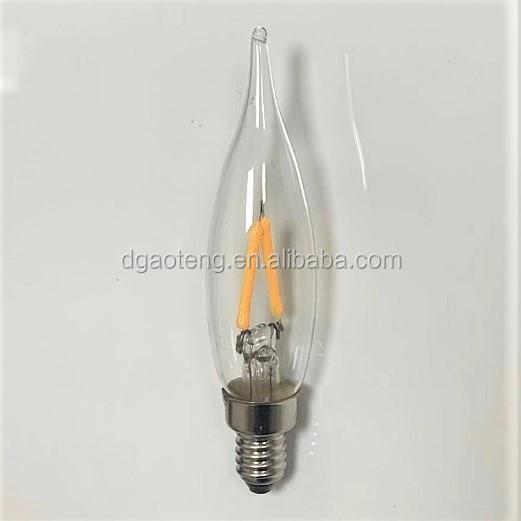 C17 C22 LED Filament Candle Bulb, 230V, 2W, 2200K, for Candlesticks, Nightlights, Pendant Lights, and Decorative Bulbs.