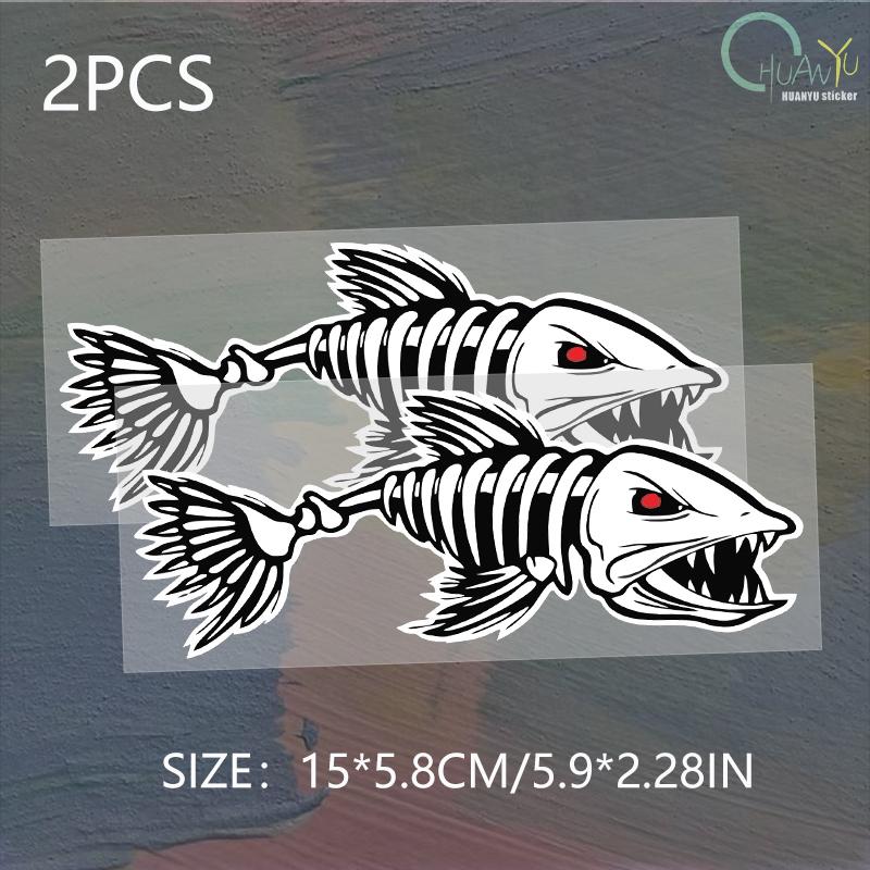 Three Ratels Digital Skeleton Fish Vinyl Car Sticker Decals For Car Boat Fishing Graphics Bone Fighting Angry Fish Sticker