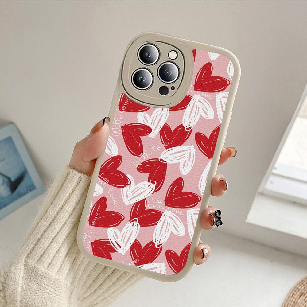 Dla Iphone14 Słodkie Etui na Telefon z Sercem Miłości dla Iphone 14 13 11 12 Pro MAX 13 12 MiNi 7 8 14 plus X XS XR Ochronne Pokrowce ze Skóry Jagnięcej