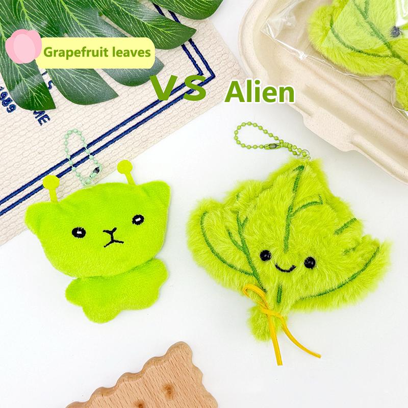 Alien Cat Plush Keychain Cute Hanging Good Luck Keyring Pomelo Leaves Bag Charm Drive Away Bad Luck Backpacks Pendant