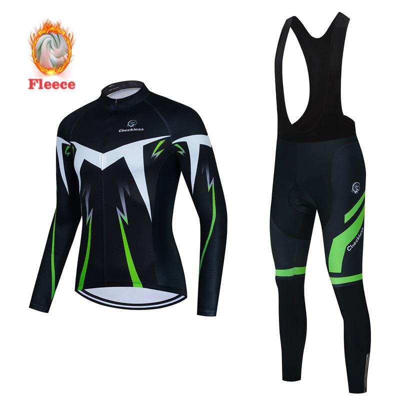 Winter Bike Team Fleece Cycling Jersey Set Fluorescent Green Ropa Ciclismo Men's Long Sleeve Warm MTB Bike Clothes Uniform Road Bicycle Cycling Suit