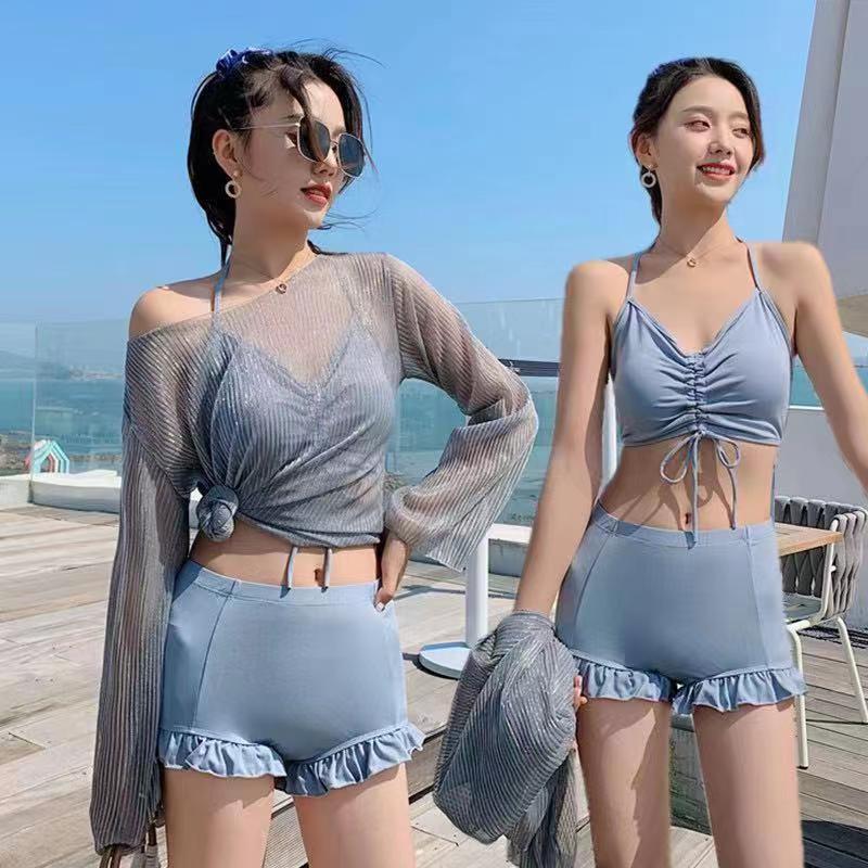 2025 Women's Three-Piece Split Swimsuit: Long-Sleeved, Sun-Protective, Sexy, Slim, Fairy-Inspired for Hot Springs.