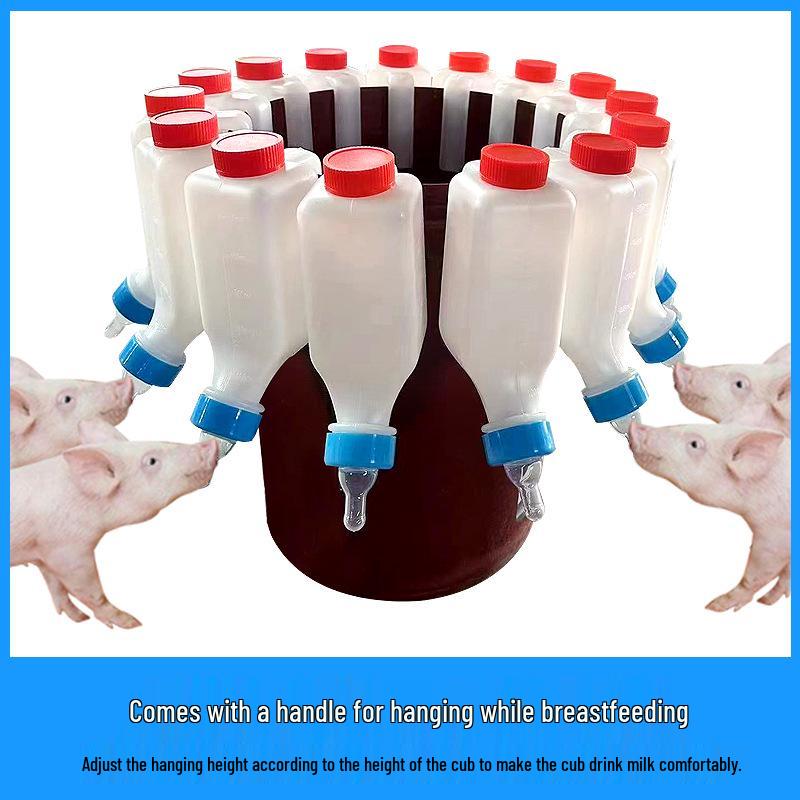 Dual-Lid Animal Nipple Feeding Bottle for Goat, Piglet, Lamb.