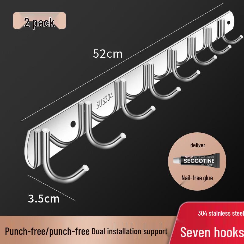 304 Stainless Steel Single Row Coat & Towel Hooks - Strong Load-Bearing for Kitchen & Bathroom