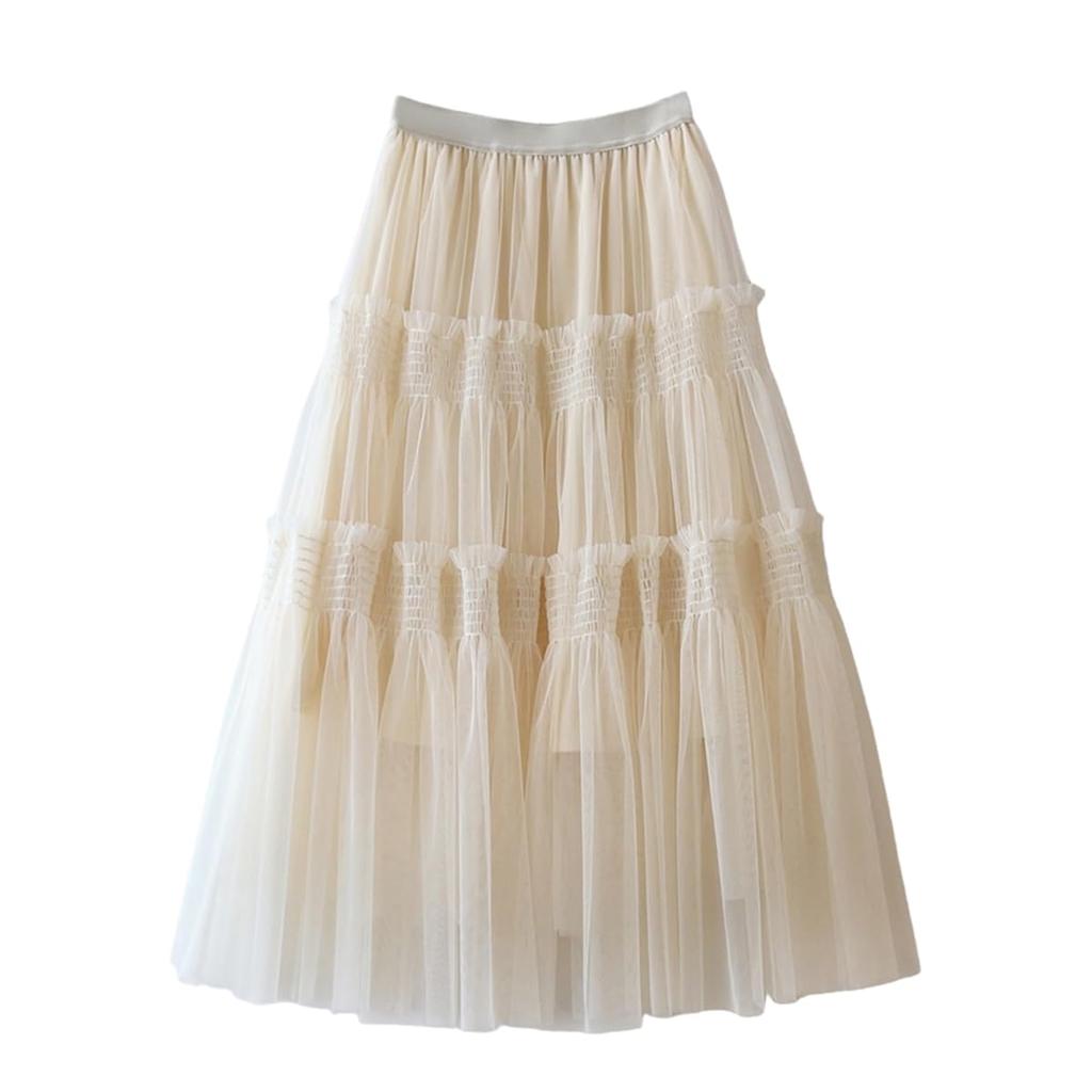HOLRAFAN Long Tulle Elastic Perfect for Everyday and Available in Multiple Colors Women's Skirt, Elegant, Slimming, Waist, Lined, High-Waisted,
