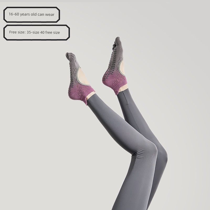 

Antibacterial Fall and Winter Fitness Training Indoor Five-Toe Yoga Socks [Non Slip a pair] gradient Open Back_grape Ash