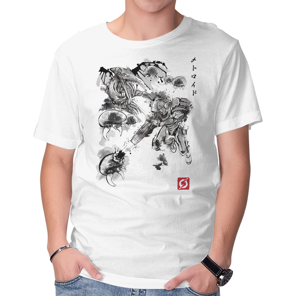 Unisex Crew Neck T-Shirt Attack of the Space Pirates Sumi-e Graphic Short Sleeve Casual Tee XS