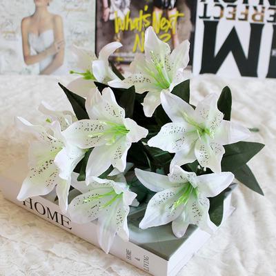 HS 10 Heads Artificial Fake Silk Lilies Flower Bridal Bouquet Wedding Party Decor