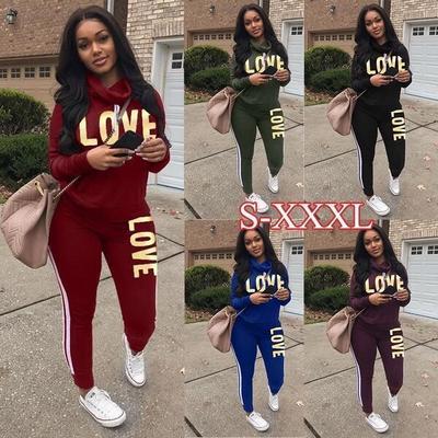 Women's Fashion Two Pieces Sportswear Long Sleeve Hoodie+ Pants Lady Girl Jogging Clothes Casual Suit S-XXXXXXL