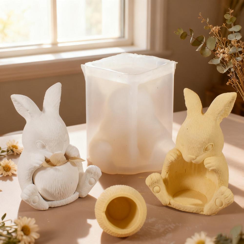 Creative Rabbit Shape Hollow Candle Holder Silicone Mold Cute Easter Bunny DIY Candle Jar Cup Resin Mold Candlestick Vase Making