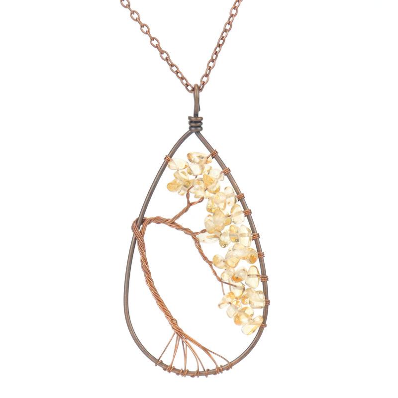 Handcrafted Copper Wire Wrapped Tree of Life Natural Stone Necklace