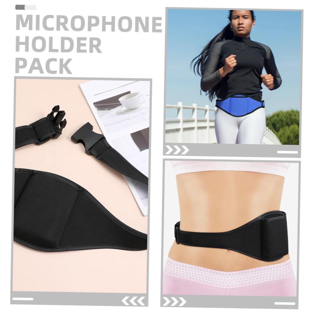 Alasum Microphone Belt Pouch Adjustable Wireless Microphone Holder Fitness Waistband Bag Set of 2