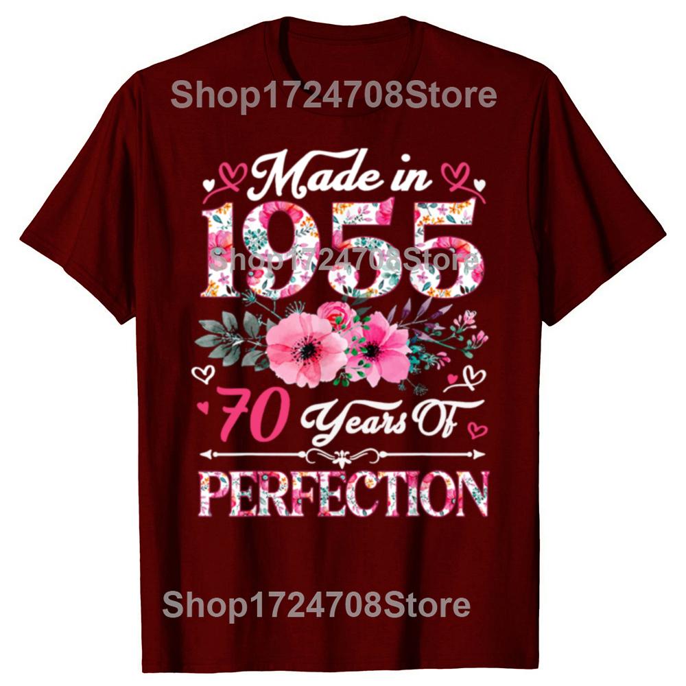 Funny 70 Year Old Made In 1955 Floral 70th Birthday T-shirts Men Fashion Casual Tshirt 100% Cotton Loose Oversized T Shirt