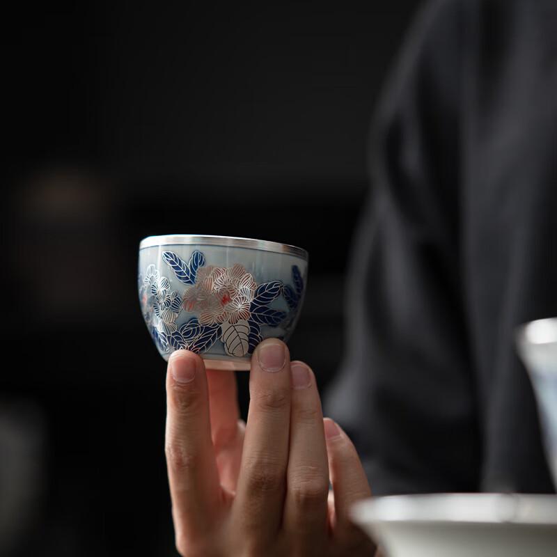 Su's Ceramic Gilt Silver Peony Sancai Gaiwan Tea Set