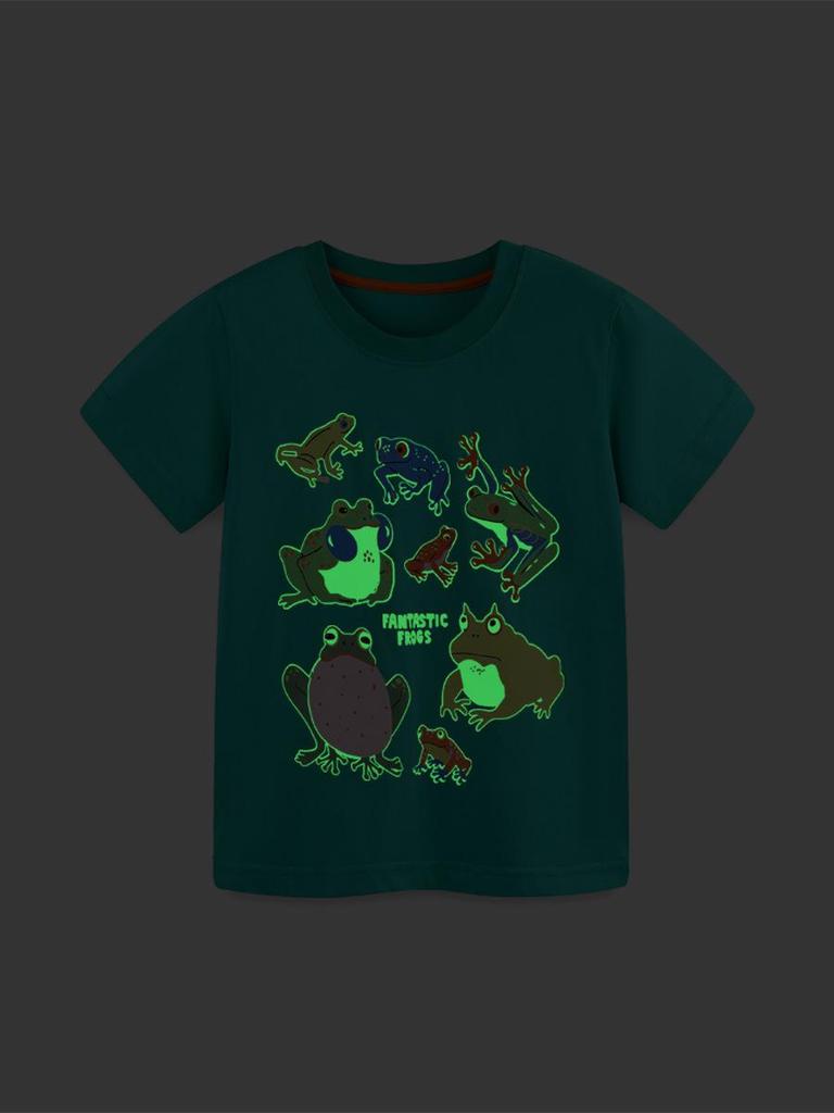 Boys' Summer Short Sleeve Set with Luminous Animal Print, Knit Cotton Sportswear