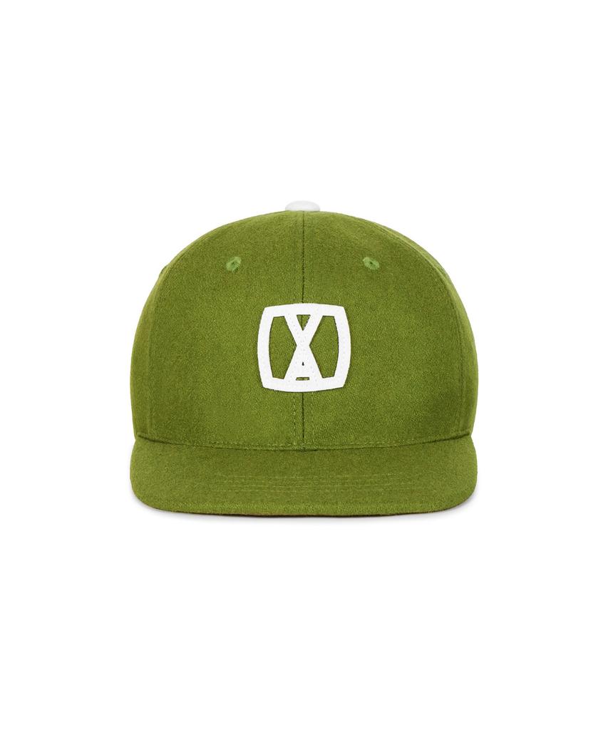 Bajal Va Square Applique Wool Baseball Cap Olive