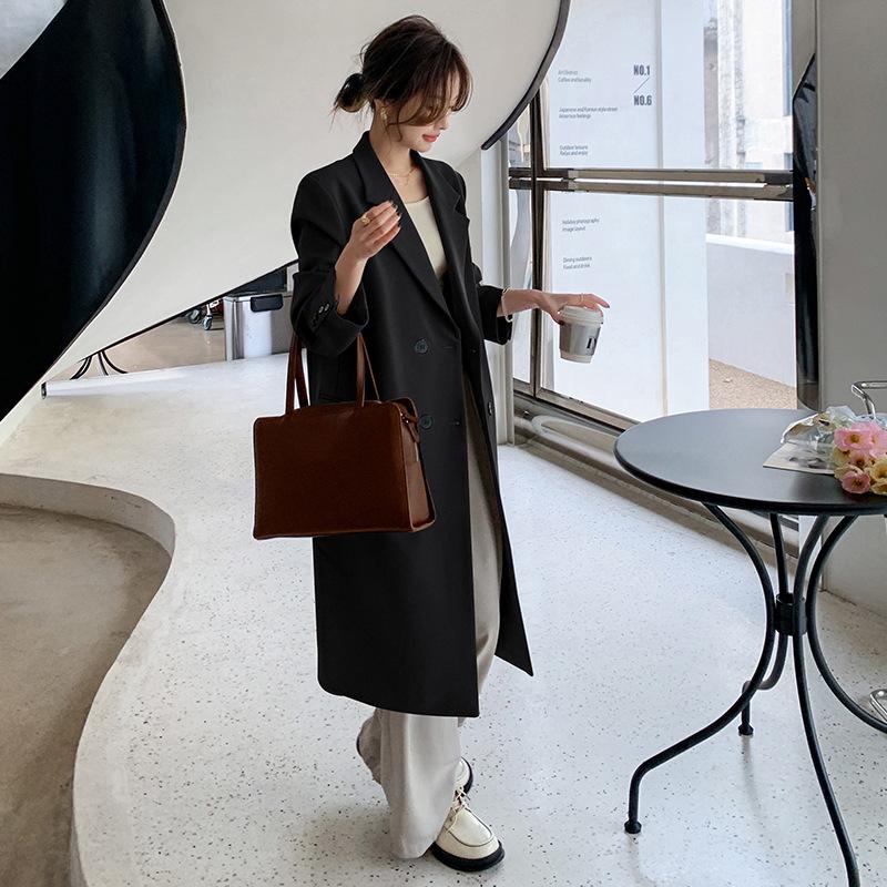 2025 Spring/Autumn Korean Style Women's Mid-Length Blazer: Casual, Slimming, Over-the-Knee Trench Coat